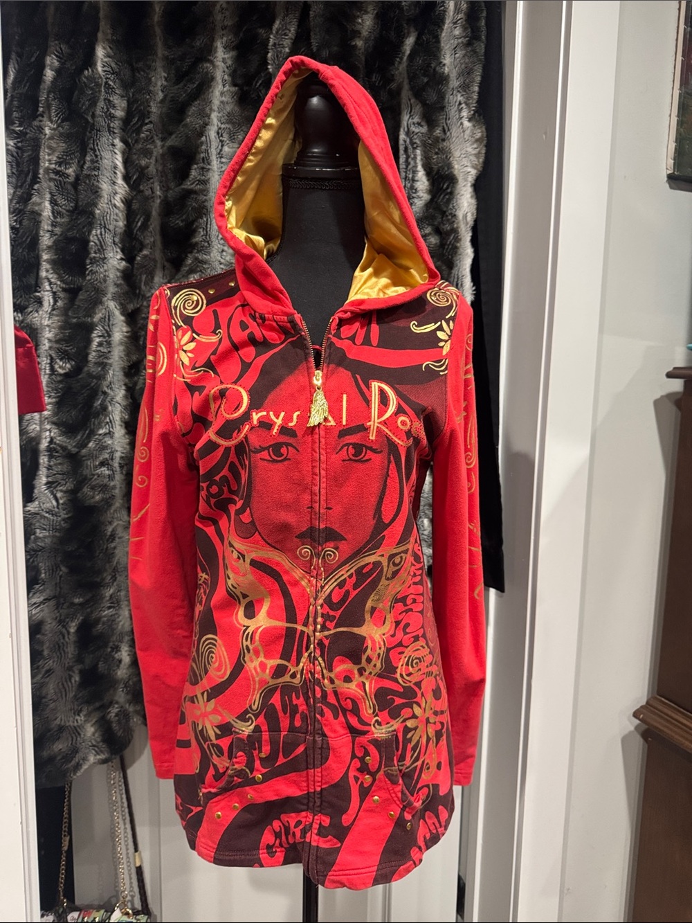 Christian Audigier Red Knit jacket hooded with Logo Tag